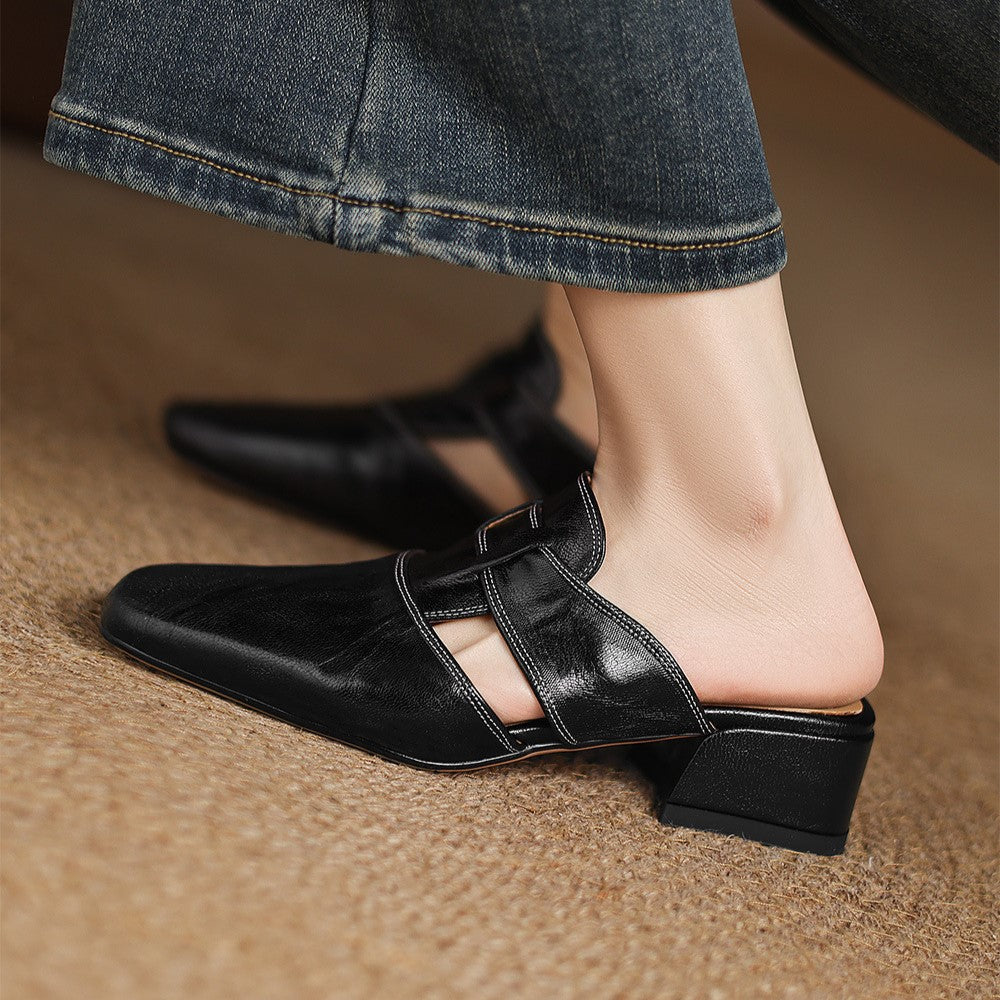 Rosel | Square-Toe Leather Mules
