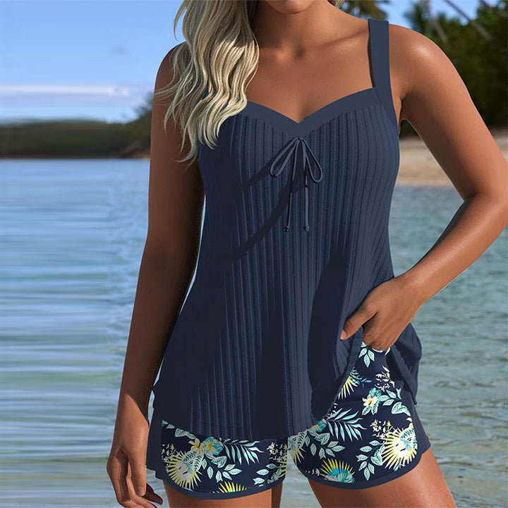Aika | Striped Tankini with Two-Piece Beach Shorts