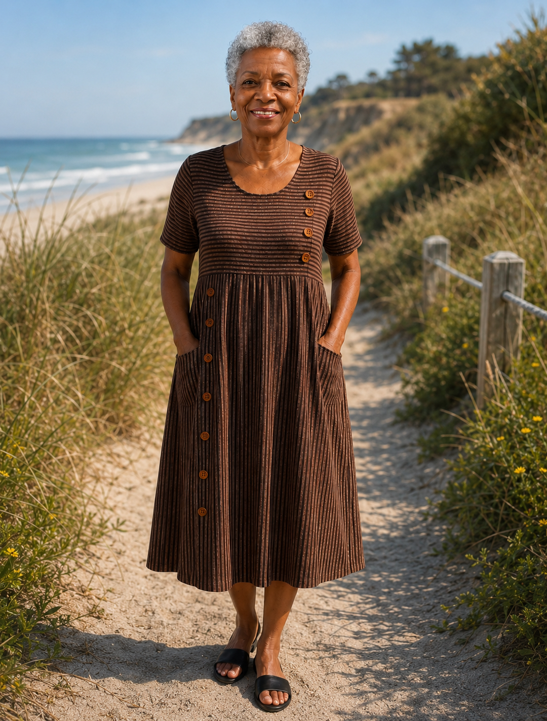Naima | Striped Midi Dress – Effortless Comfort, Everyday Confidence