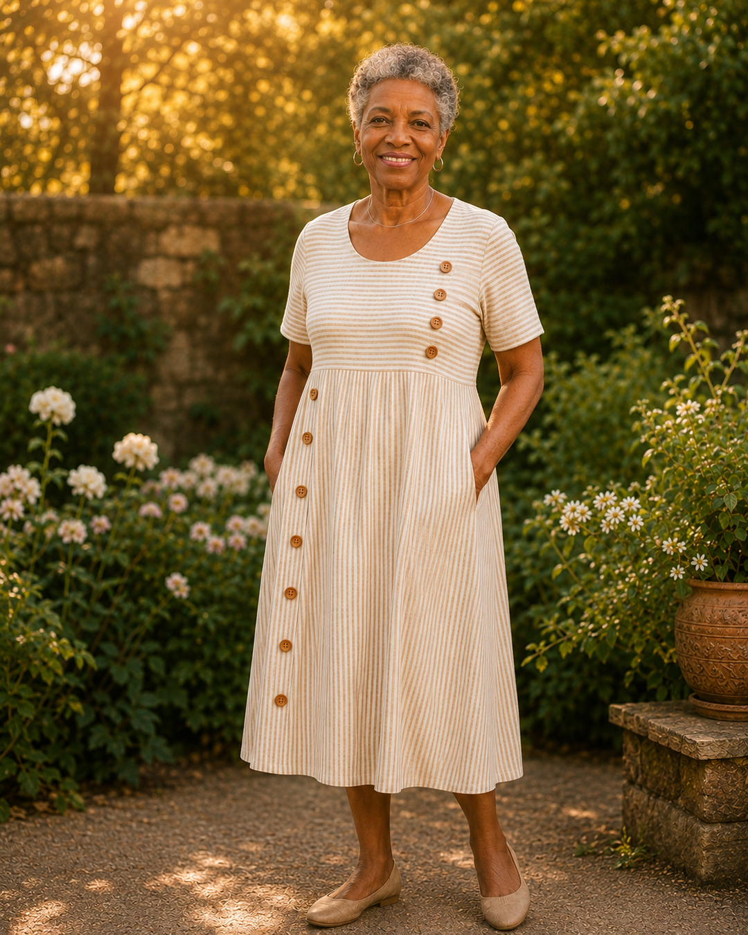 Naima | Striped Midi Dress – Effortless Comfort, Everyday Confidence