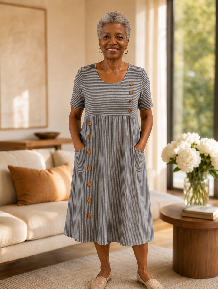 Naima | Striped Midi Dress – Effortless Comfort, Everyday Confidence