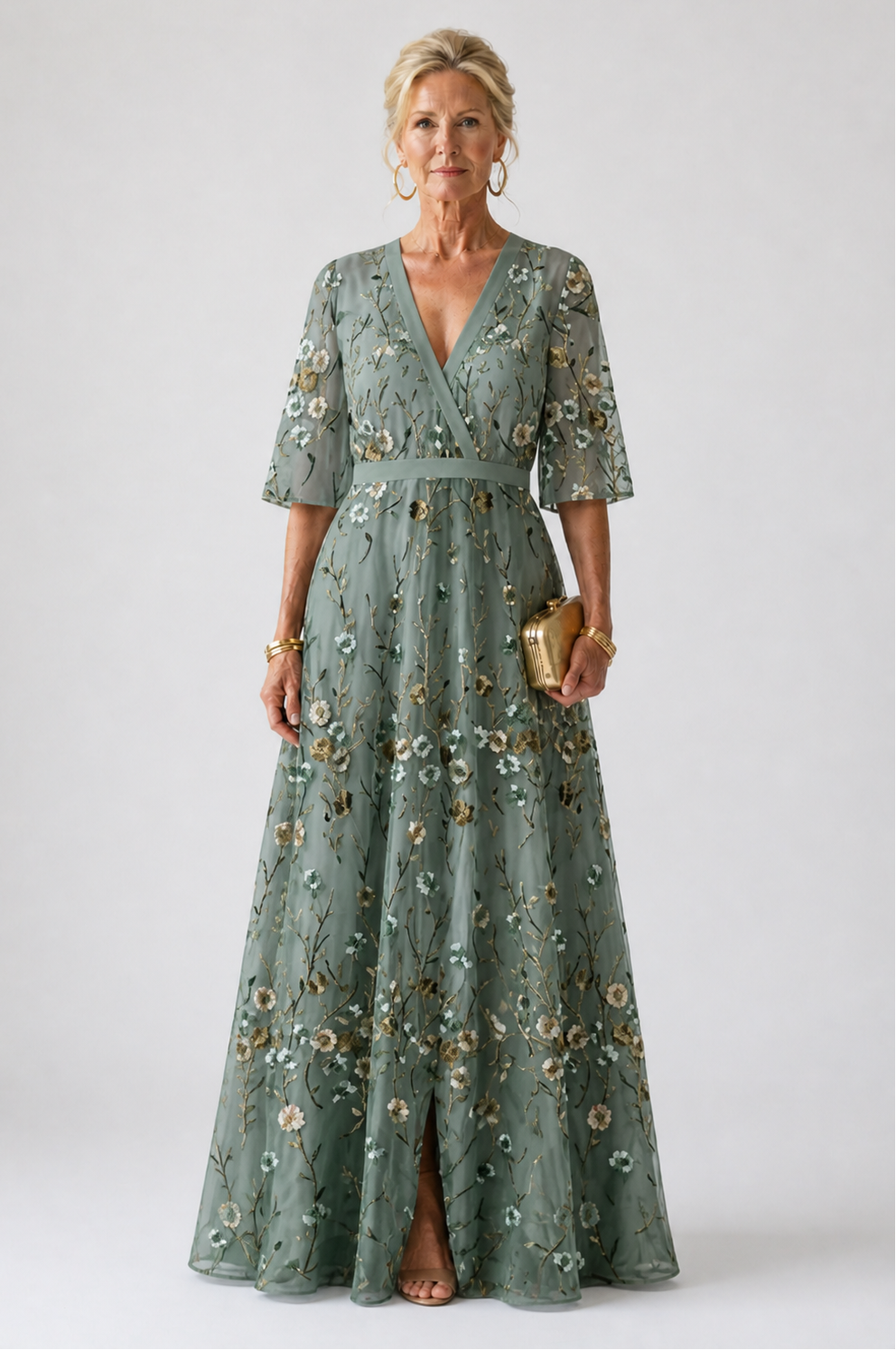 Riley | Floral V Neck Short Sleeve Maxi Dress