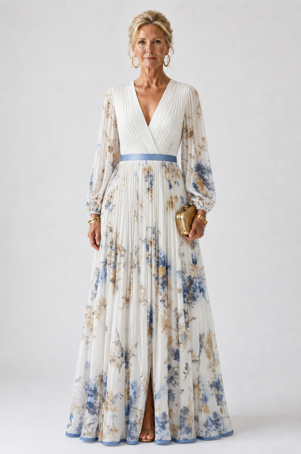 Brielle | Long Sleeve V Neck Floral Maxi Dress