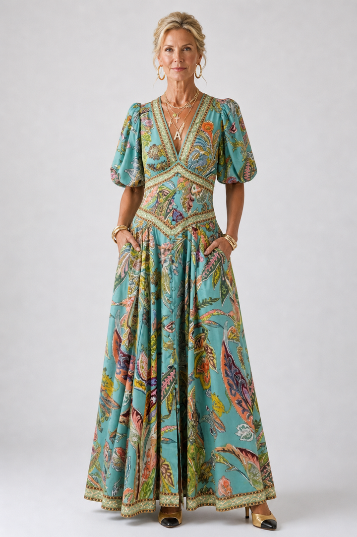 Scarlett | Airy maxi dress with puff sleeves and V-neck