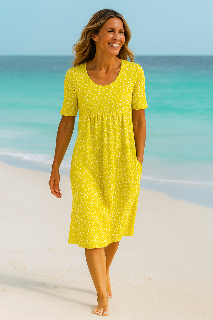 Leanne | Effortless Floral Midi Dress - Covers Upper Arms & Tummy