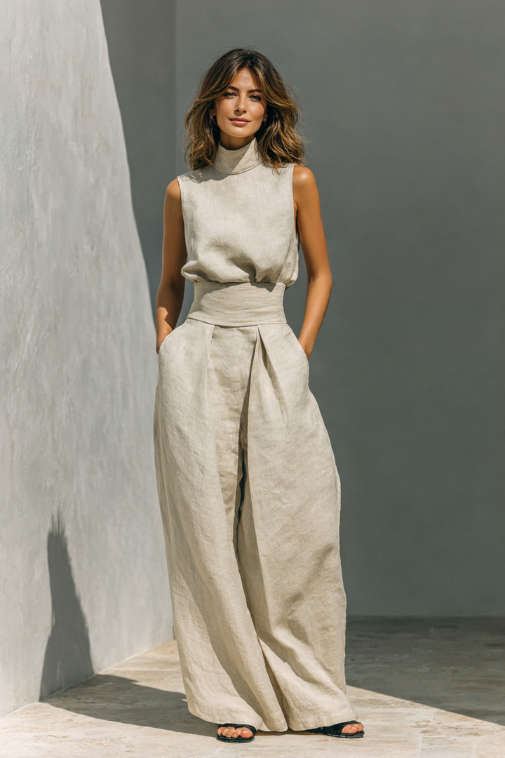 Maria | A minimalist cotton-linen set - tank top and wide-leg pants