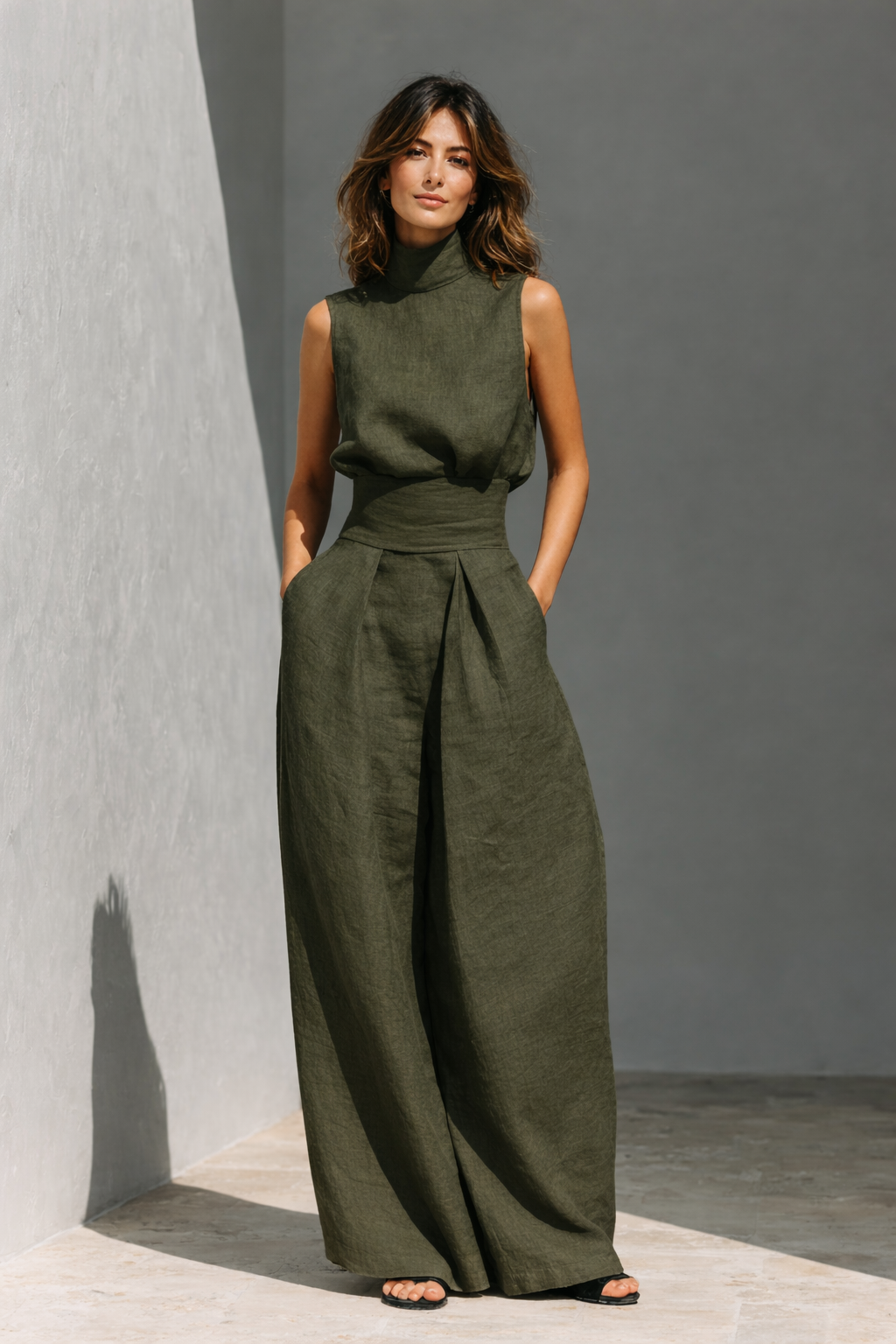 Maria | A minimalist cotton-linen set - tank top and wide-leg pants