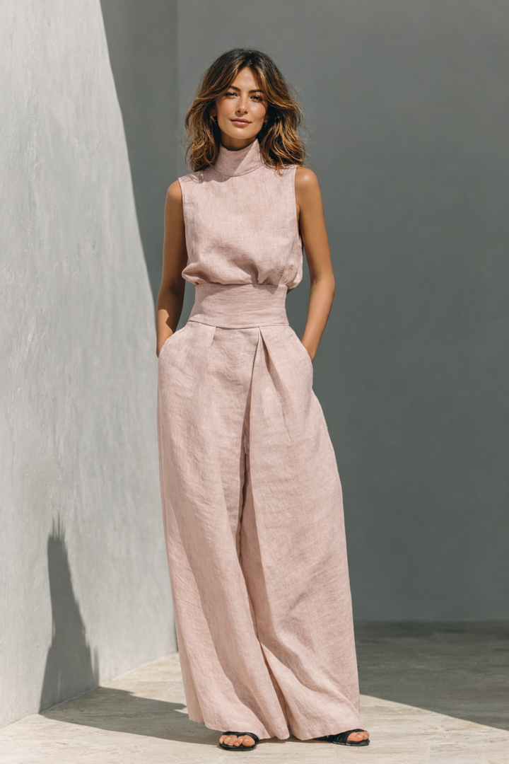 Maria | A minimalist cotton-linen set - tank top and wide-leg pants