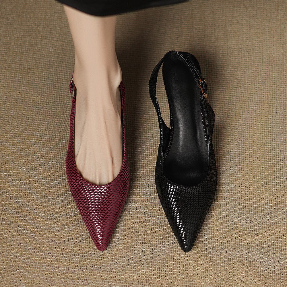 Céliane | Pointed Leather Slingback Heels