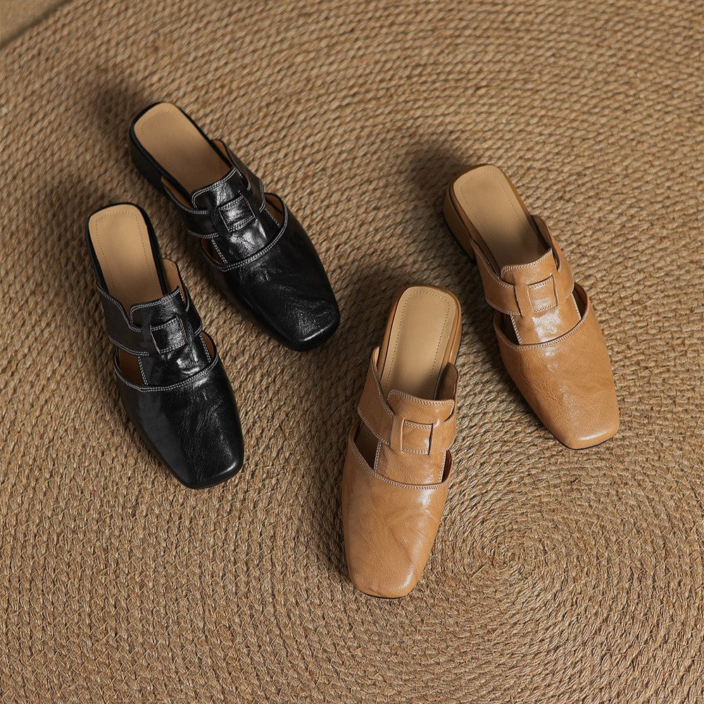 Rosel | Square-Toe Leather Mules
