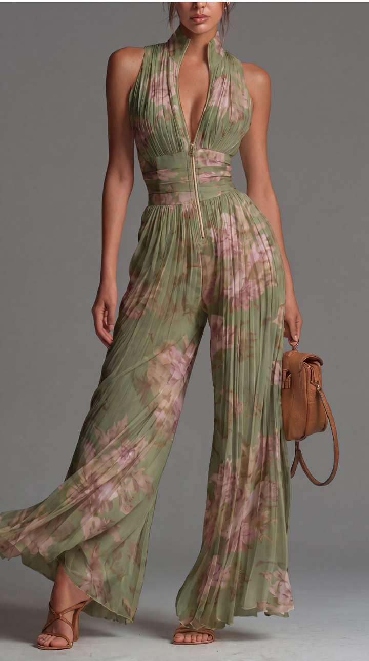 Charlotte | Pleated Floral Chiffon Jumpsuit