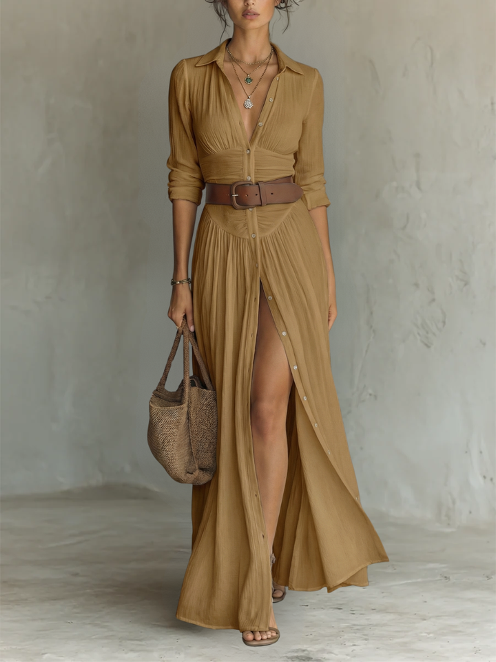 Claire | Flowy Long-Sleeve Lapel Maxi Dress