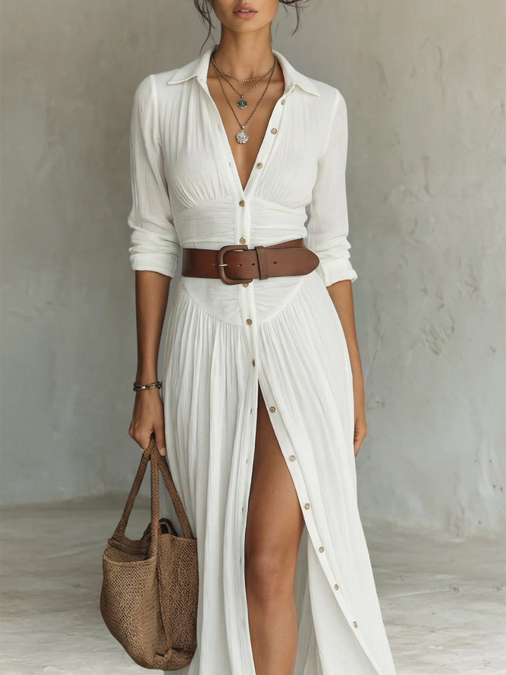 Claire | Flowy Long-Sleeve Lapel Maxi Dress