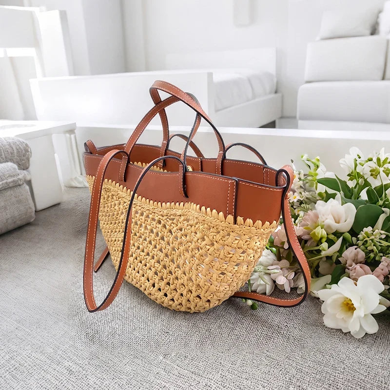 Linnea | Leather Raffia Tote