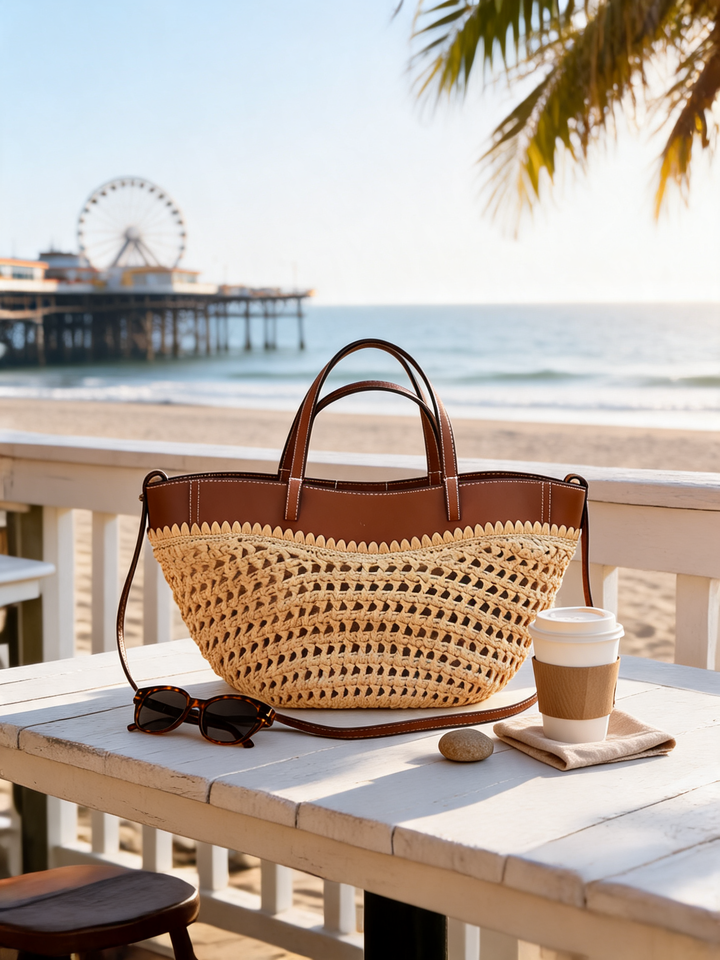 Linnea | Leather Raffia Tote