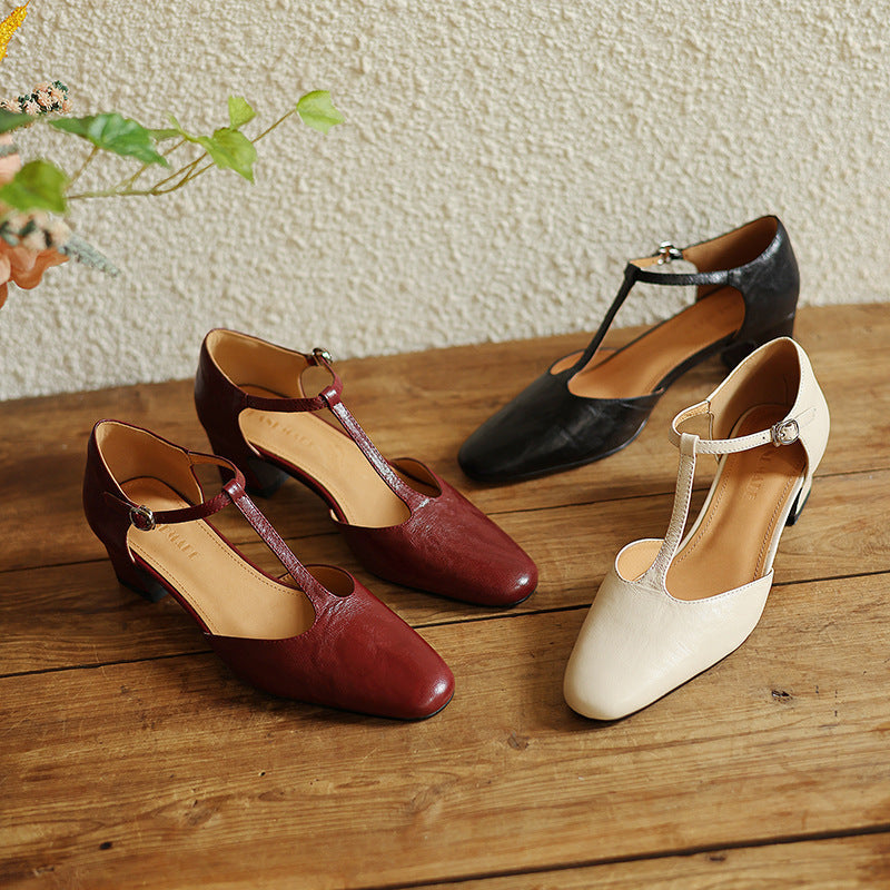 Elowen | Leather T-Strap Heels