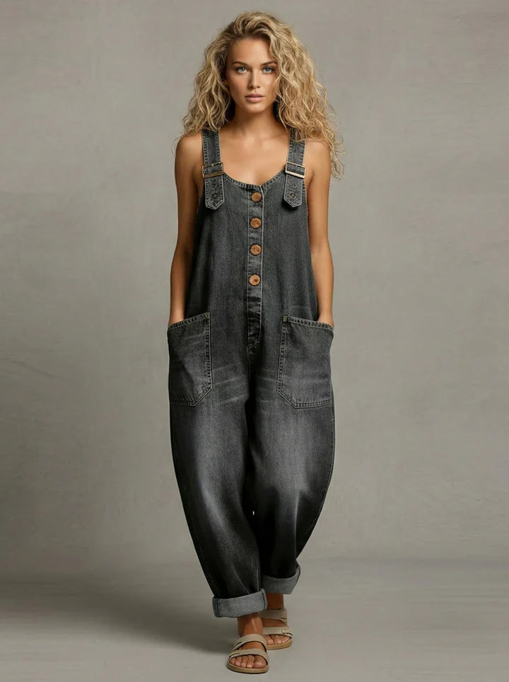 Moxelle | Women's Oversized Denim Overalls with Pockets and Straps