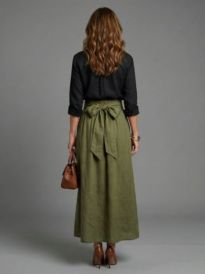 Peyton | Two Piece Set Black Blouse Olive Green Midi Skirt