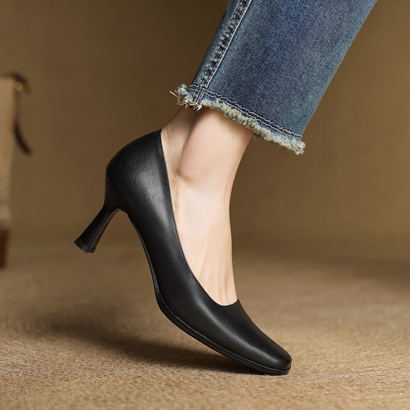 Elviera | Square Leather Pumps
