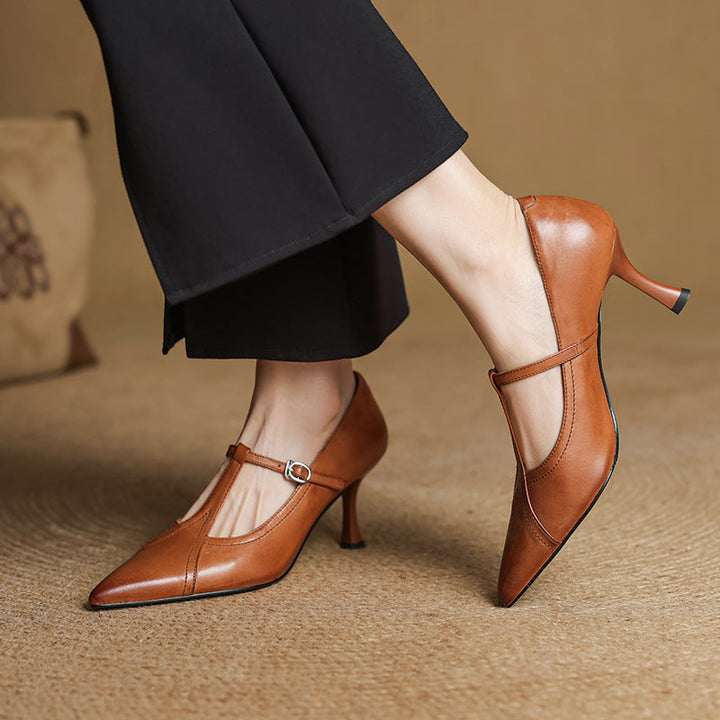 Aveline | Leather T-strap Pumps