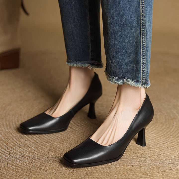 Elviera | Square Leather Pumps