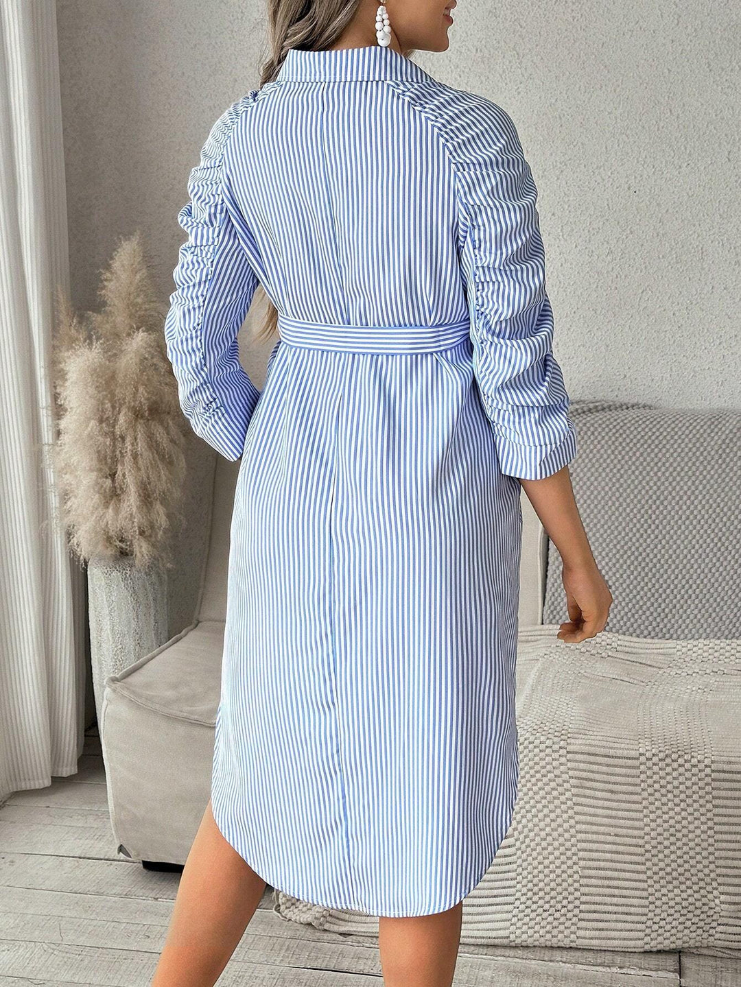 Hilda | Tummy covering Striped Blouse Dress - For everyday wear