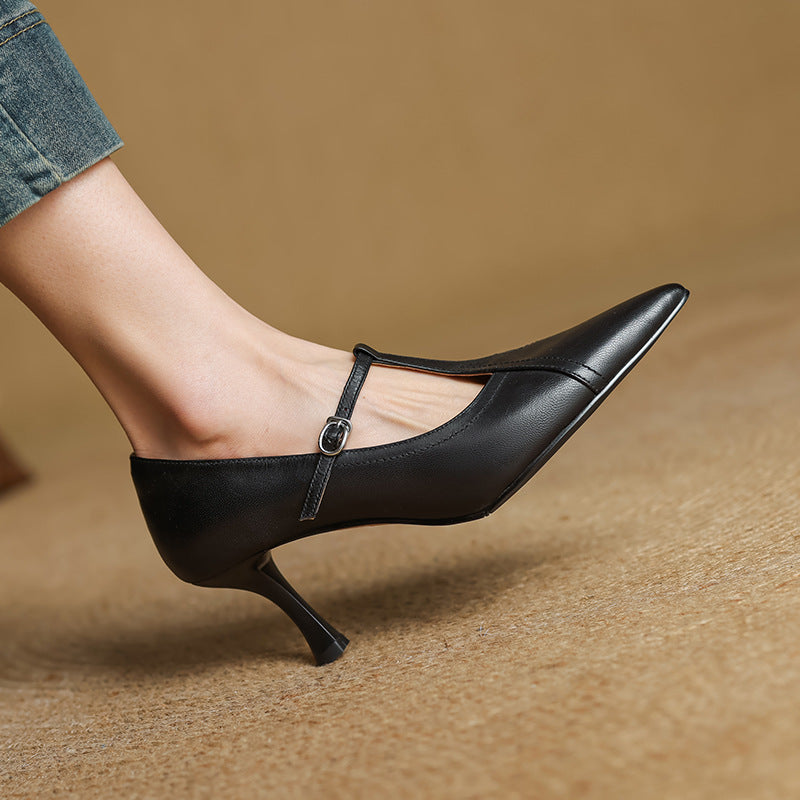 Aveline | Leather T-strap Pumps