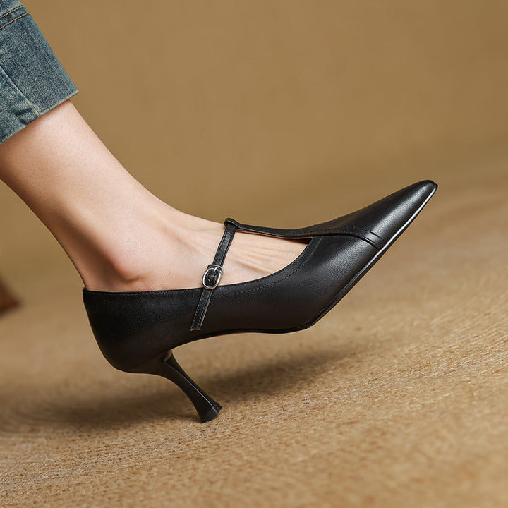 Aveline | Leather T-strap Pumps