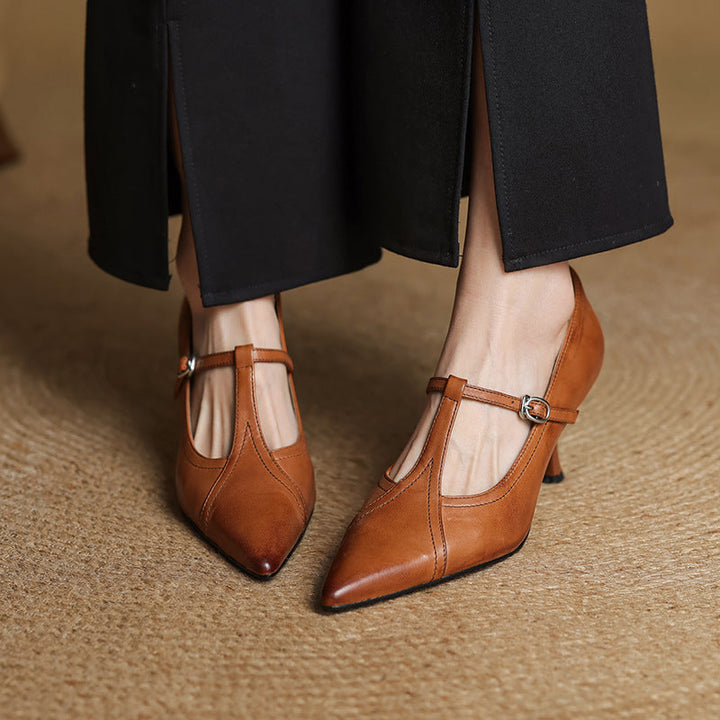 Aveline | Leather T-strap Pumps