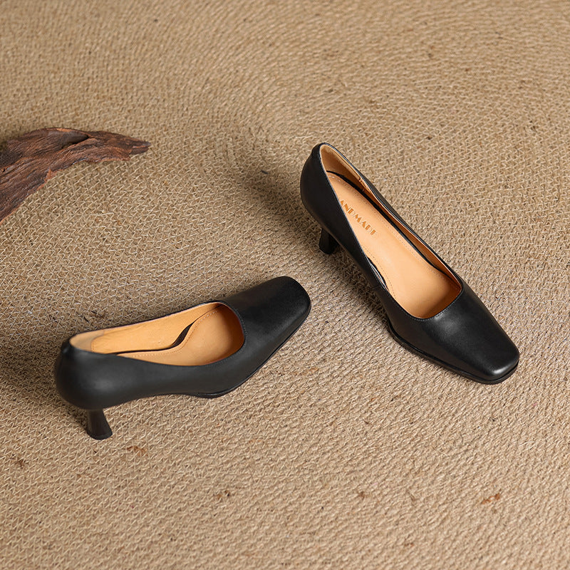 Elviera | Square Leather Pumps