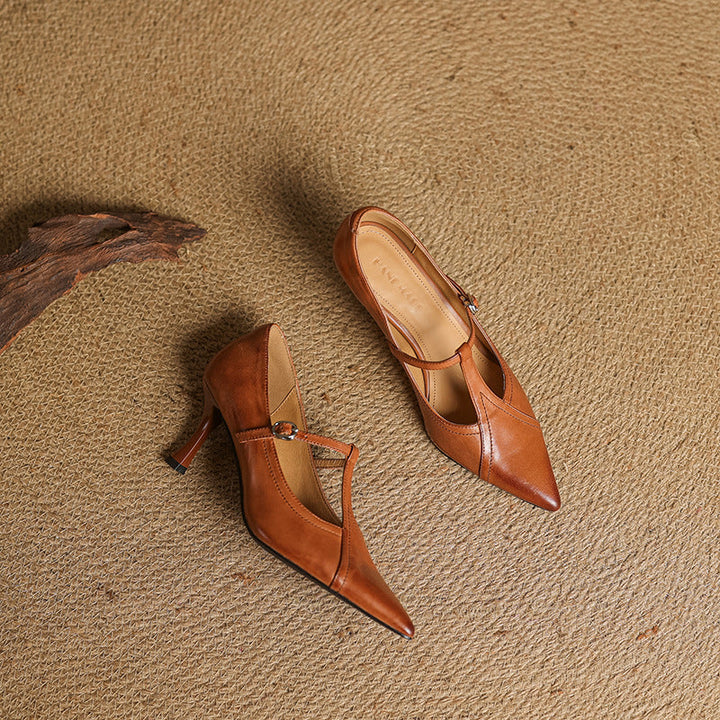 Aveline | Leather T-strap Pumps