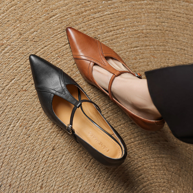 Aveline | Leather T-strap Pumps