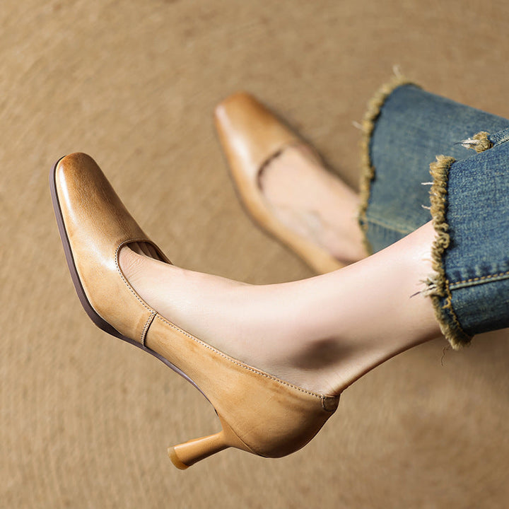 Elviera | Square Leather Pumps