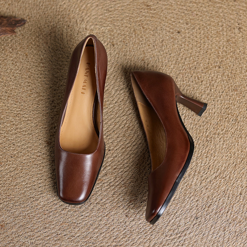 Elviera | Square Leather Pumps