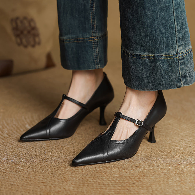 Aveline | Leather T-strap Pumps