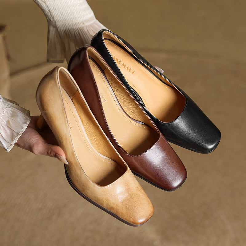 Elviera | Square Leather Pumps