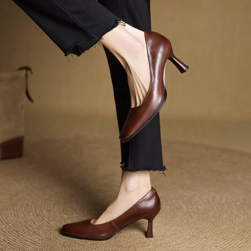 Elviera | Square Leather Pumps