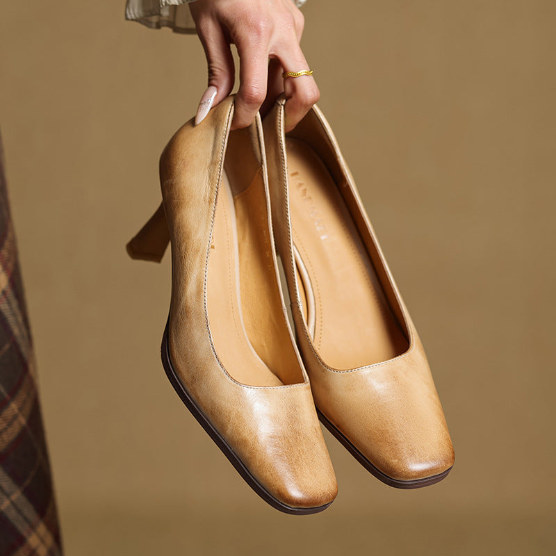 Elviera | Square Leather Pumps