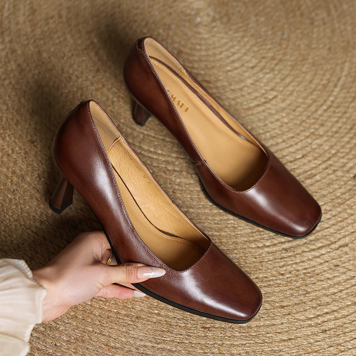 Elviera | Square Leather Pumps