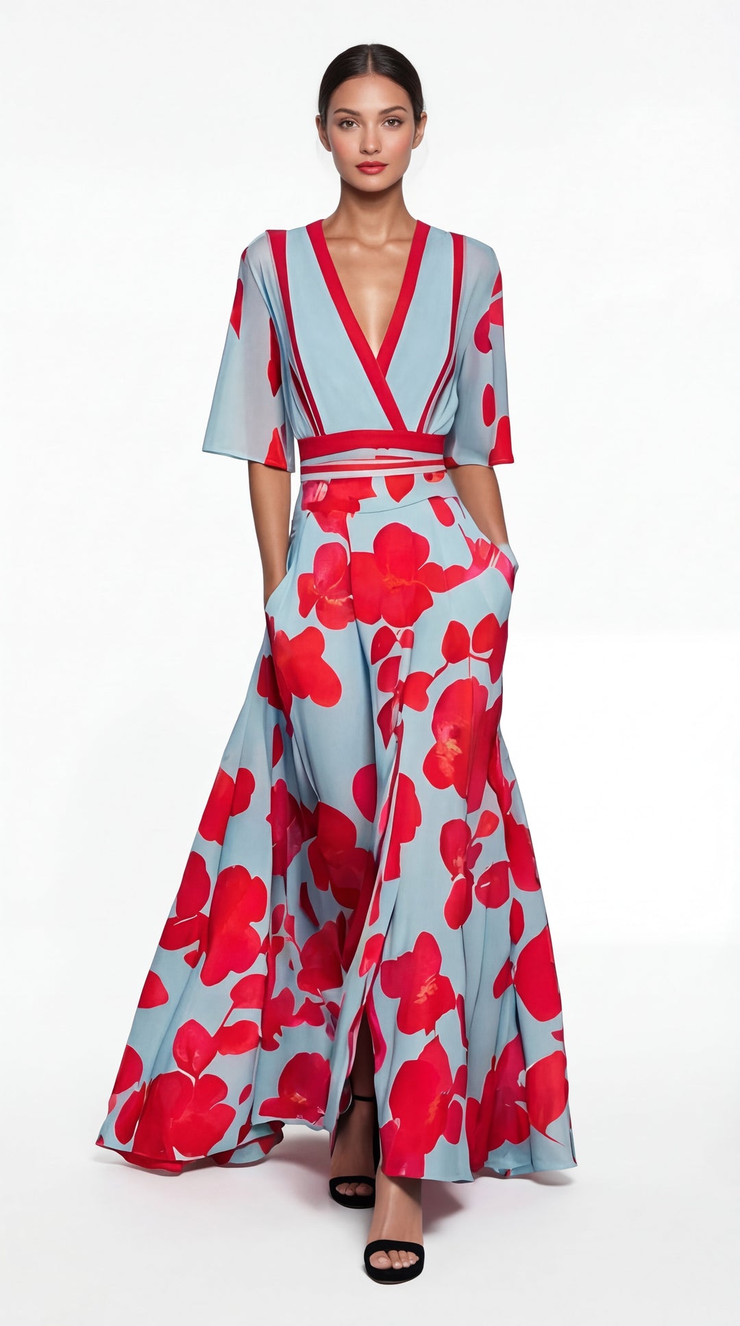 Valerie | Elegant Deep V-Neck Long Dress