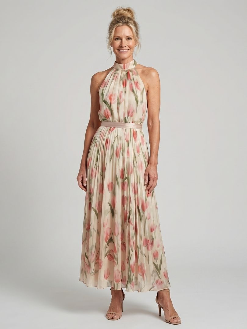 Amber | Halter Neck Floral Midi Dress