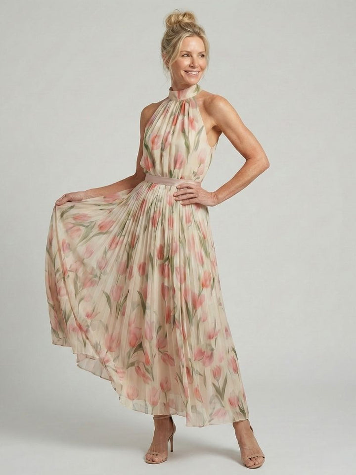 Amber | Halter Neck Floral Midi Dress