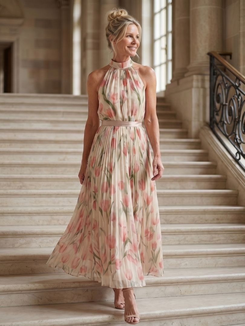 Amber | Halter Neck Floral Midi Dress