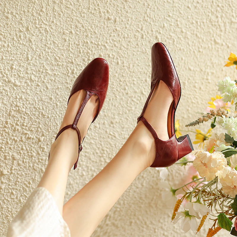 Elowen | Leather T-Strap Heels