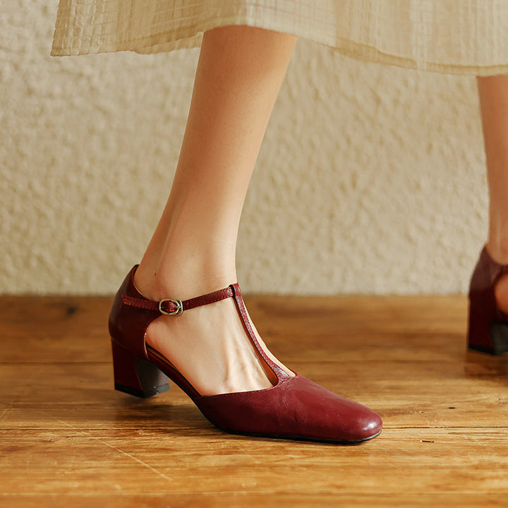 Elowen | Leather T-Strap Heels