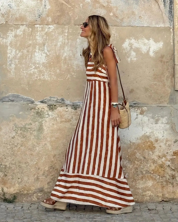 Livia | Bohemian Striped Maxi Dress with Shoulder Ties