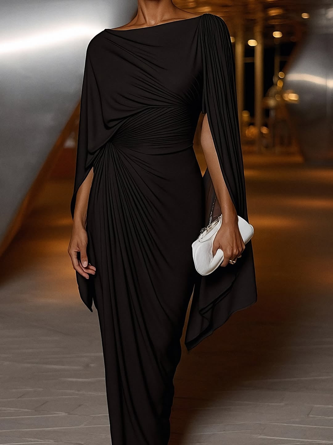 Melyssa | Pleated Drape Maxi Dress