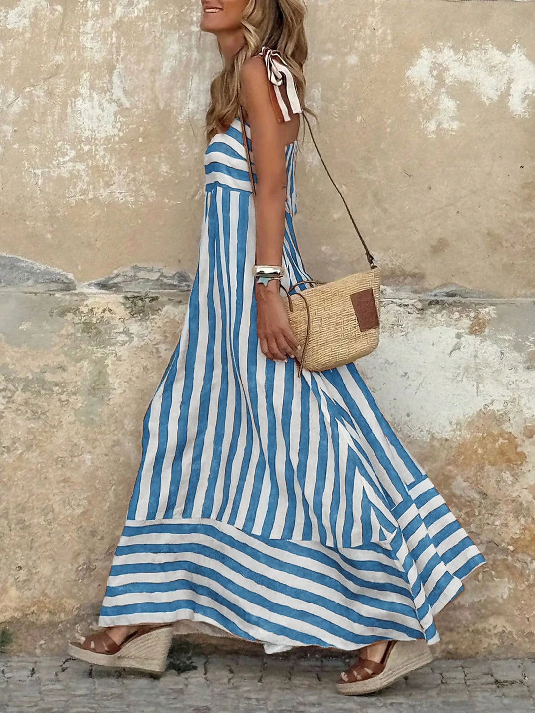 Livia | Bohemian Striped Maxi Dress with Shoulder Ties