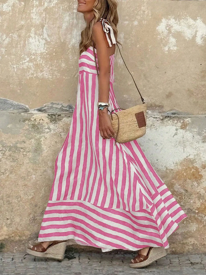 Livia | Bohemian Striped Maxi Dress with Shoulder Ties