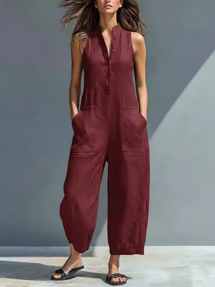 Avery | Relaxed Sleeveless Button-Front Jumpsuit